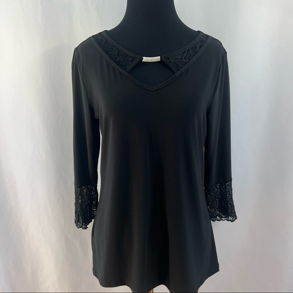 belah & Codey Tops - Belah & Codey Top Lace Keyhole Black Women S Small Bell Sleeve Dressy Rhinestone
